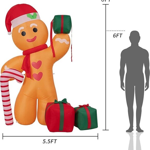 NEW  8FT Inflatable Gingerbread Man with Candy Cane and Three Gift Boxes - Picture 3 of 9